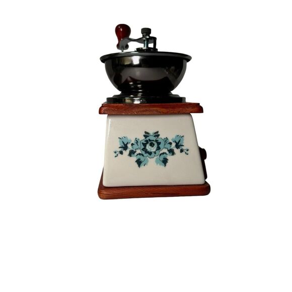 Vintage Cafe Coffee Mill Grinder with Porcelain- Floral- Fast Shipping - Picture 2 of 16